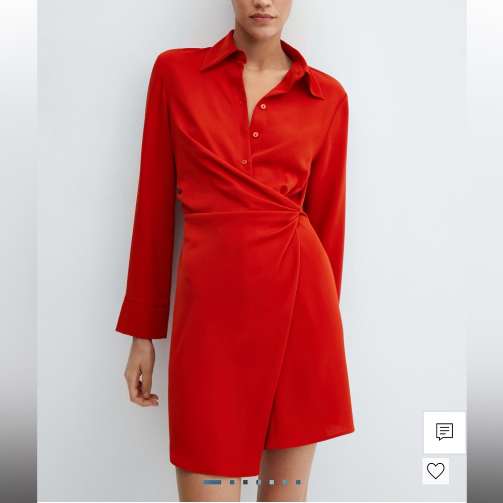 Mango Red Long Sleeve Wrap Dress